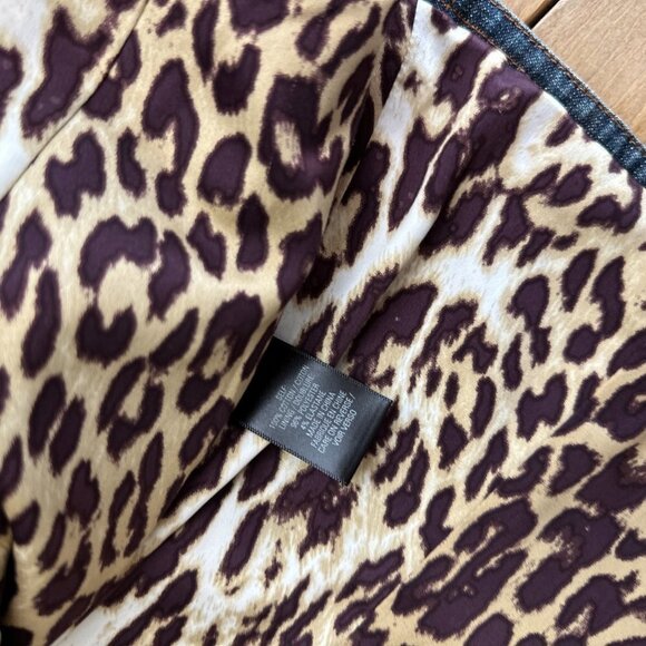 Tahari Denim Jacket Leopard Print interior Structured Nice! S - Picture 3 of 8